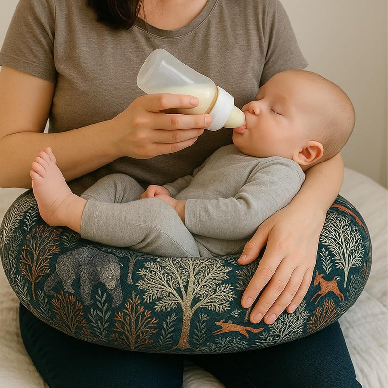 Winmany 2 Pack Baby Nursing Pillow Cover Newborn U-Shaped Breastfeeding Pillowcase Cushion Cover Stretchy Replaceable Forest&Floral Pillow Cover Slipcover 22.5x18 (Forest + Retro Geometry) - Image 3